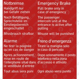 Notbremse Handgriff nur bei Gefahr ziehen ... -viersprachig- deutsch, englisch, französich, russisch-