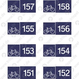 Piktogramme für Reservierungsleiste151-158 Platzziffern mit Fahrradsymbol