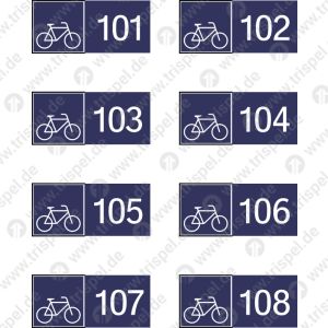 Piktogramme für Reservierungsleiste 101 - 108 Platzziffern mit Fahrradsymbol