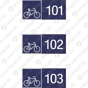 Piktogramme für Reservierungsleiste 101 - 103 Platzziffern mit FahrradsymbolEinzelformat: 36 x 16 mm