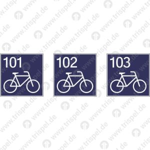 Piktogramme für Reservierungsleiste 101 - 103 Platzziffern mit FahrradsymbolEinzelformat: 38 x 38 mm