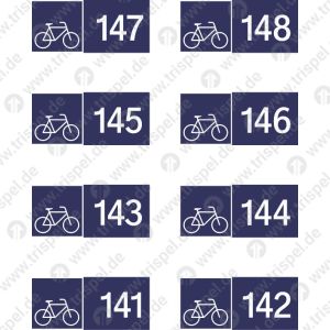 Piktogramme für Reservierungsleiste141-148 Platzziffern mit Fahrradsymbol