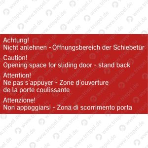 Achtung!Nicht anlehnen Öffnungsbereich der Schiebetür... 4-sprachig D, E, F, I