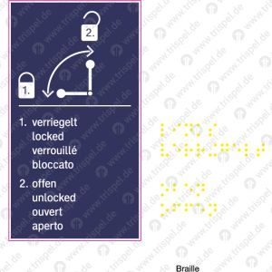 BedienhinweisNeue „Türverriegelung“ Universal-WC mit Braille, 4-sprachig D, E, F, I