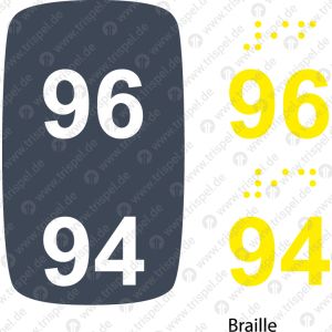 Sitzplatznummer 96+ 94 Braille + Prismenschrift