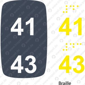 Sitzplatznummer 41 + 43 Braille + Prismenschrift