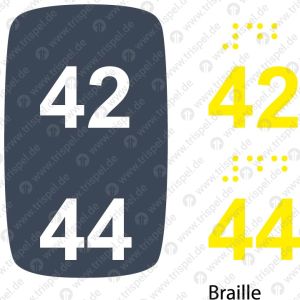 Sitzplatznummer 42 + 44Braille + Prismenschrift