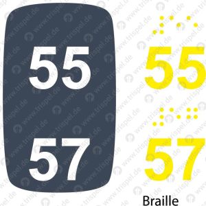 Sitzplatznummer 55 + 57 Braille + Prismenschrift