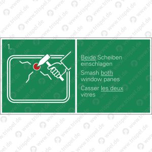 Notausstiegsfenster mit Nothammer3-sprachig D, E, F - langnachleuchtend -
