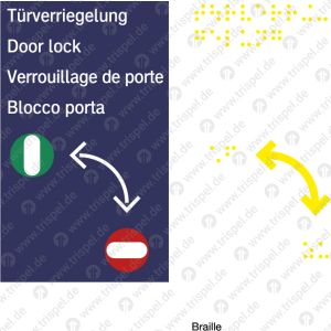 Türverriegelung (UWC - ICE 1 LDV)4-sprachig: D, E, F, IText in Brailleschrift:„Türverriegelung“