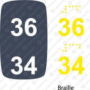 Sitzplatznummer 36 + 34Braille + Prismenschrift