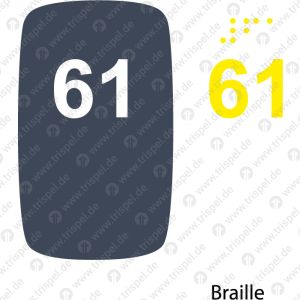 Sitzplatznummer 61Braille + Prismenschrift